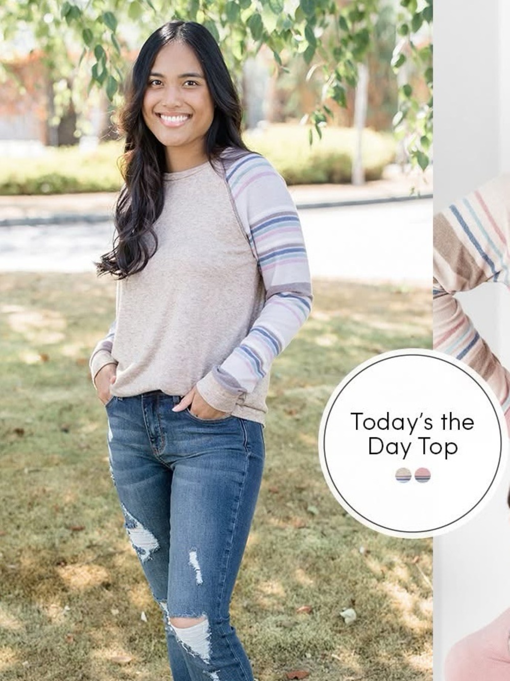Today’s the Day Top (NWT) Oatmeal Stripes, Size Small